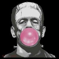 Frankenstein Monster With Pink Bubblegum Bubble Button thumb 1