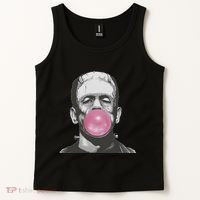 Frankenstein Monster With Pink Bubblegum Bubble Tank Top thumb 2