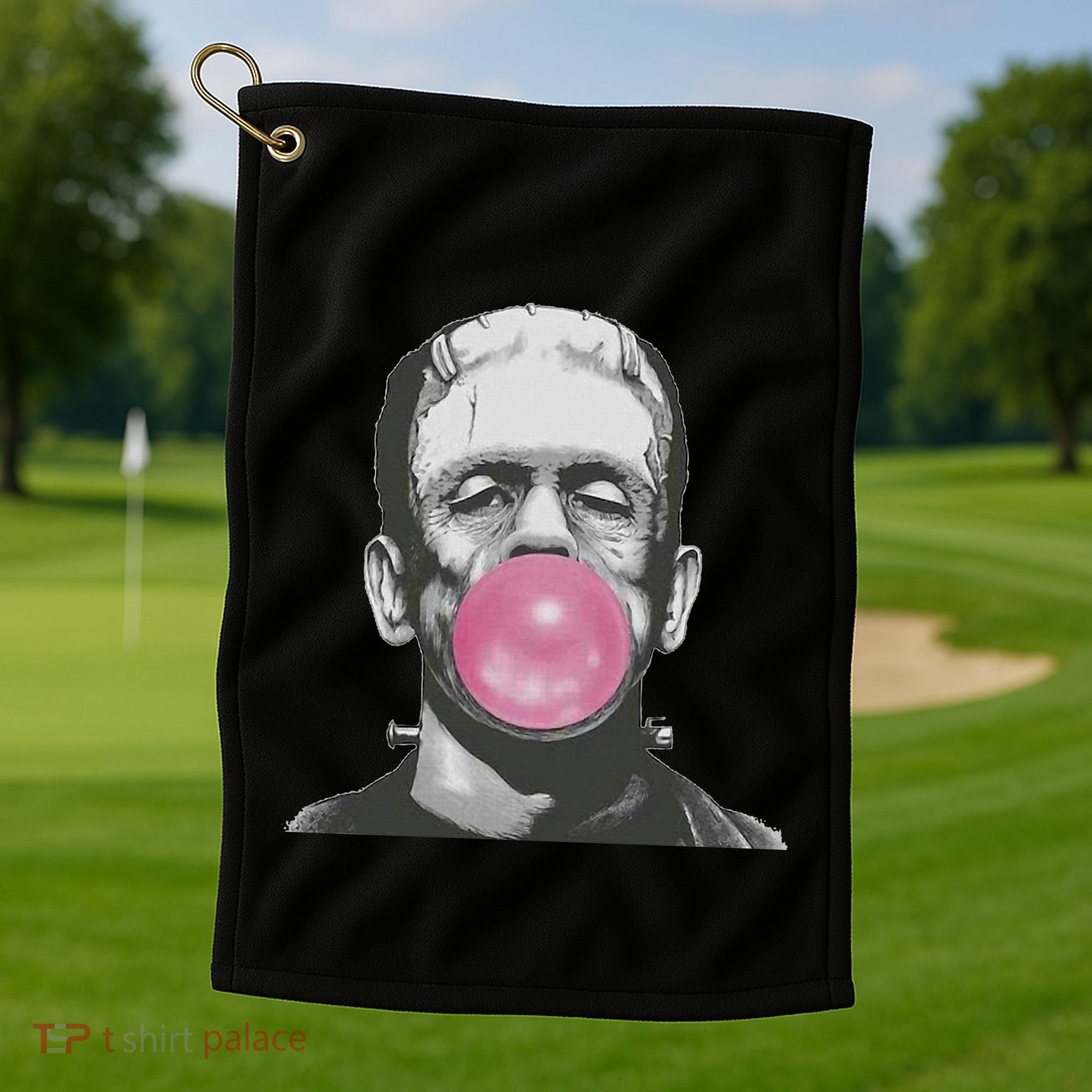 Frankenstein Monster With Pink Bubblegum Bubble Golf Towel