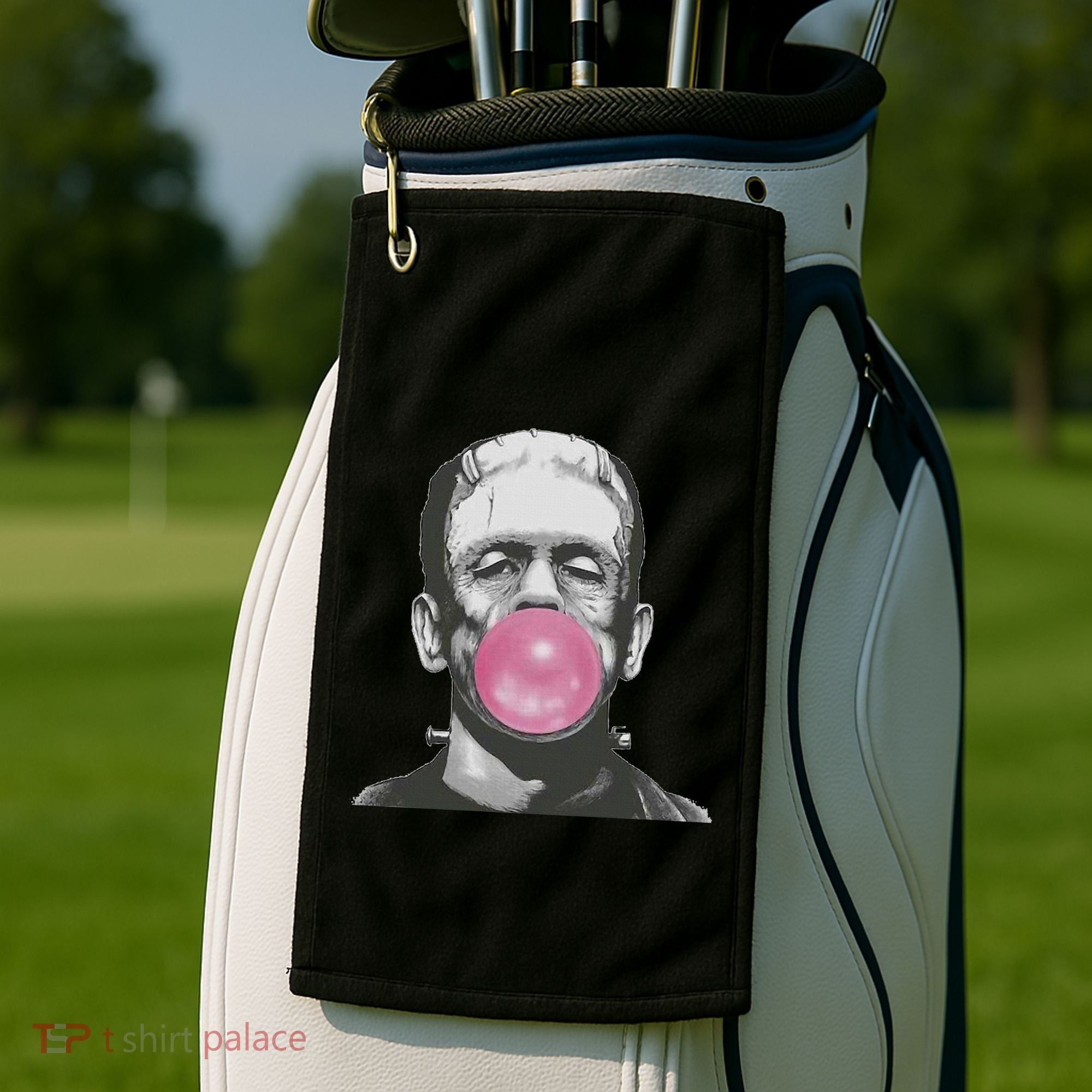 Frankenstein Monster With Pink Bubblegum Bubble Golf Towel