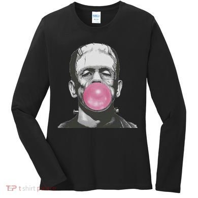 Frankenstein Monster With Pink Bubblegum Bubble Women's Long Sleeve Shirt