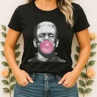 Frankenstein Monster With Pink Bubblegum Bubble Women's T-Shirt thumb 2