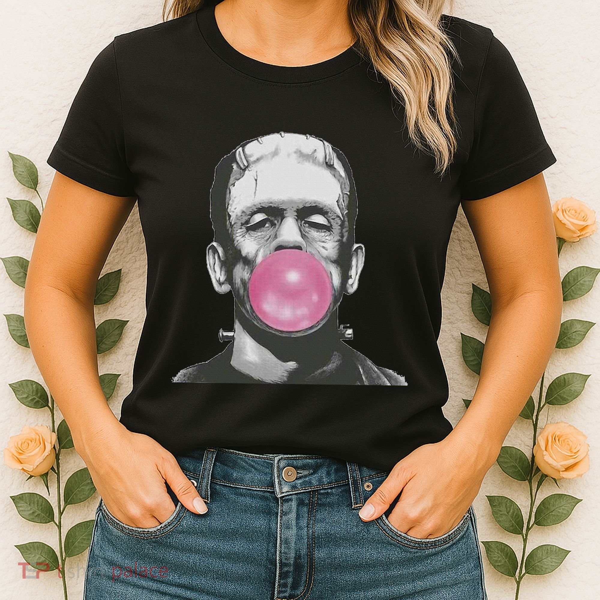 Frankenstein Monster With Pink Bubblegum Bubble Women's T-Shirt