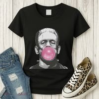 Frankenstein Monster With Pink Bubblegum Bubble Women's T-Shirt thumb 3