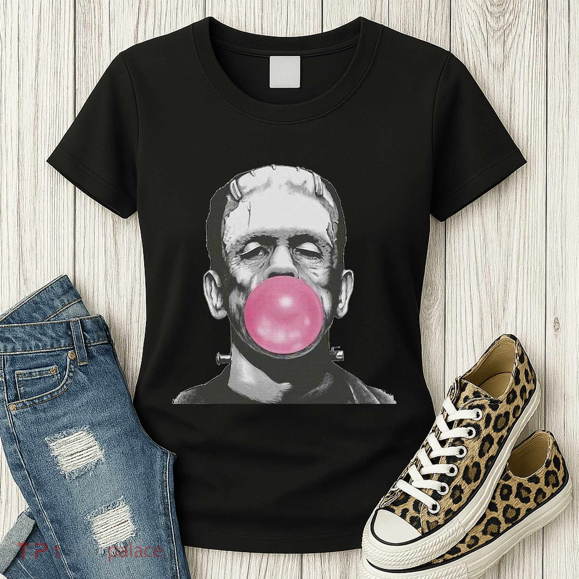 Frankenstein Monster With Pink Bubblegum Bubble Women's T-Shirt