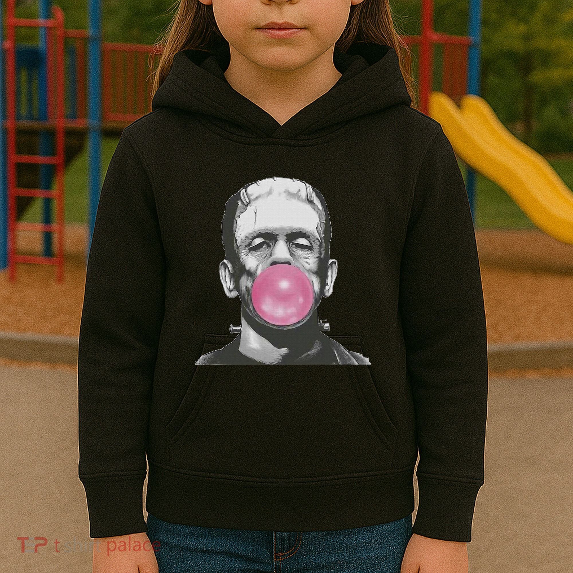 Frankenstein Monster With Pink Bubblegum Bubble Kids Hoodie