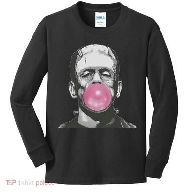 Frankenstein Monster With Pink Bubblegum Bubble Kids Long Sleeve Shirt