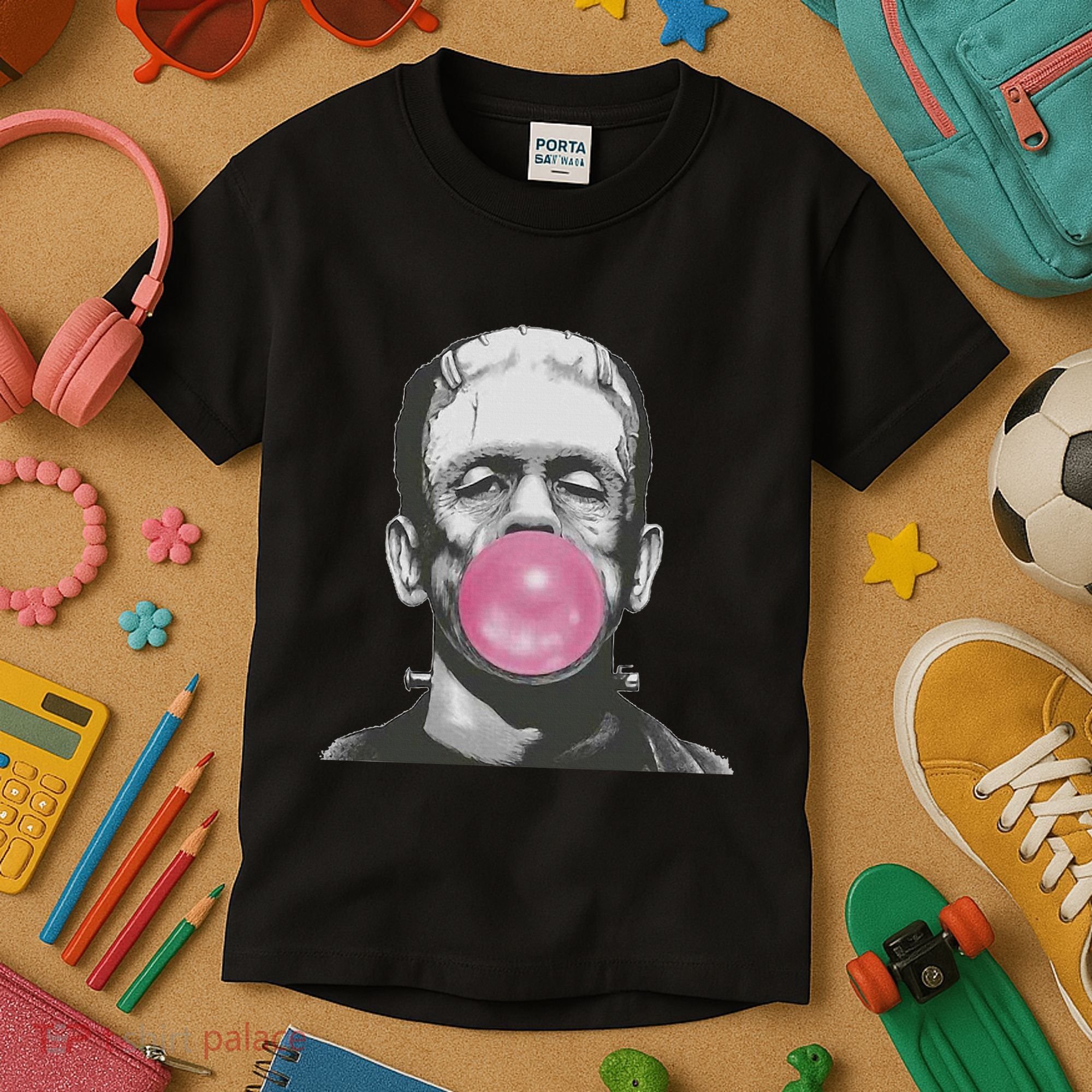 Frankenstein Monster With Pink Bubblegum Bubble Kids T-Shirt