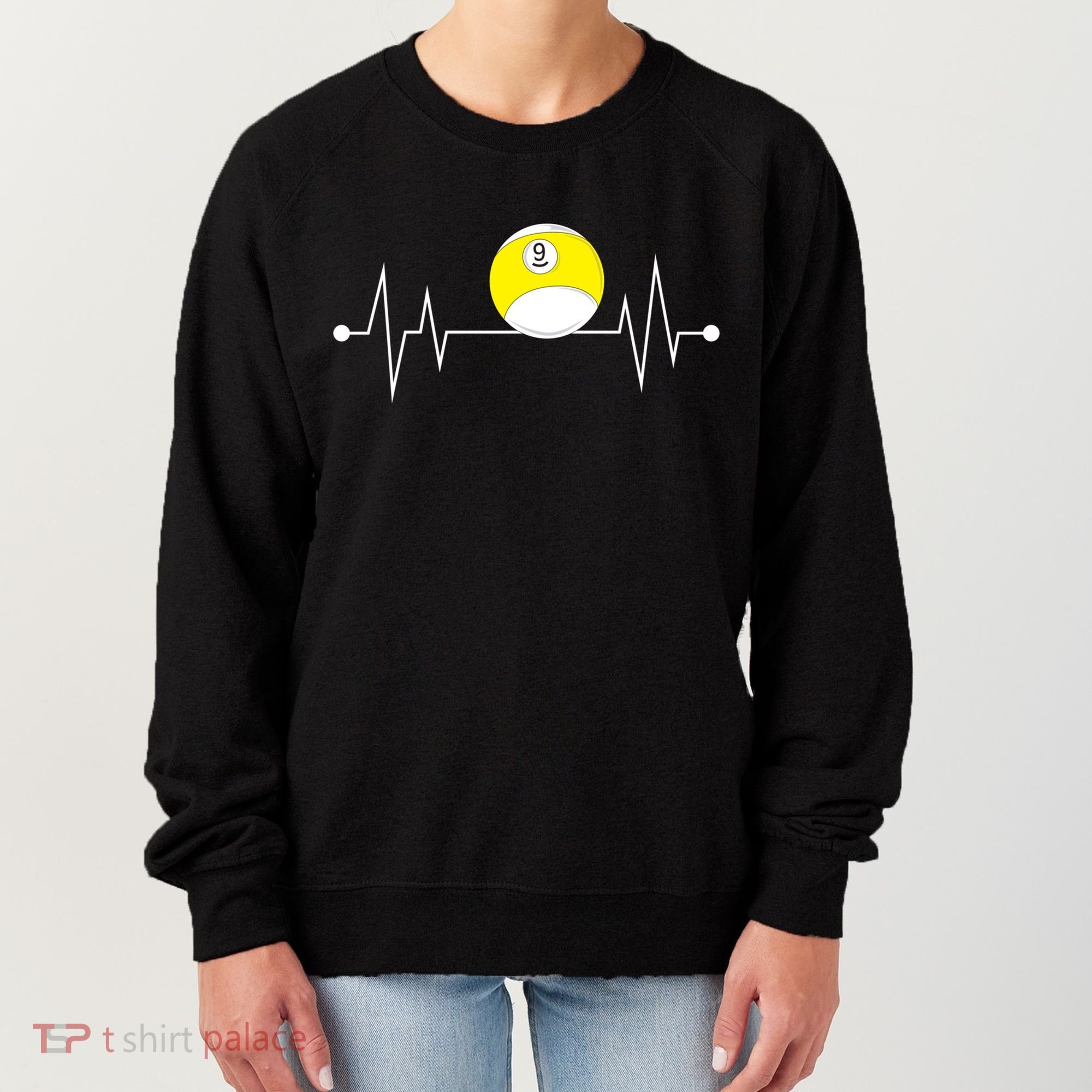 Funny Nine 9 Ball Pool Player Billiards Lover Heartbeat Gift Women's Sweatshirt