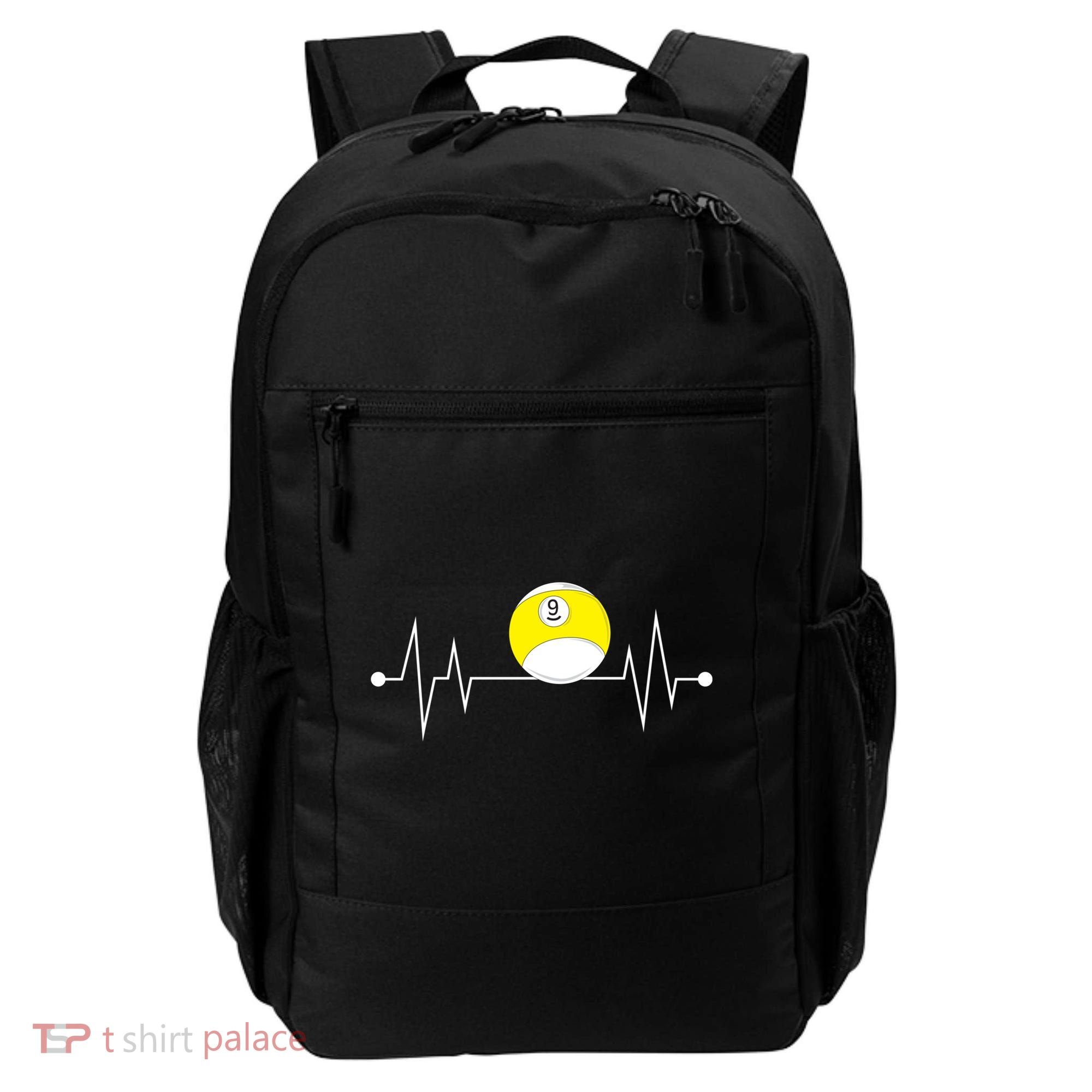 Funny Nine 9 Ball Pool Player Billiards Lover Heartbeat Gift Backpack