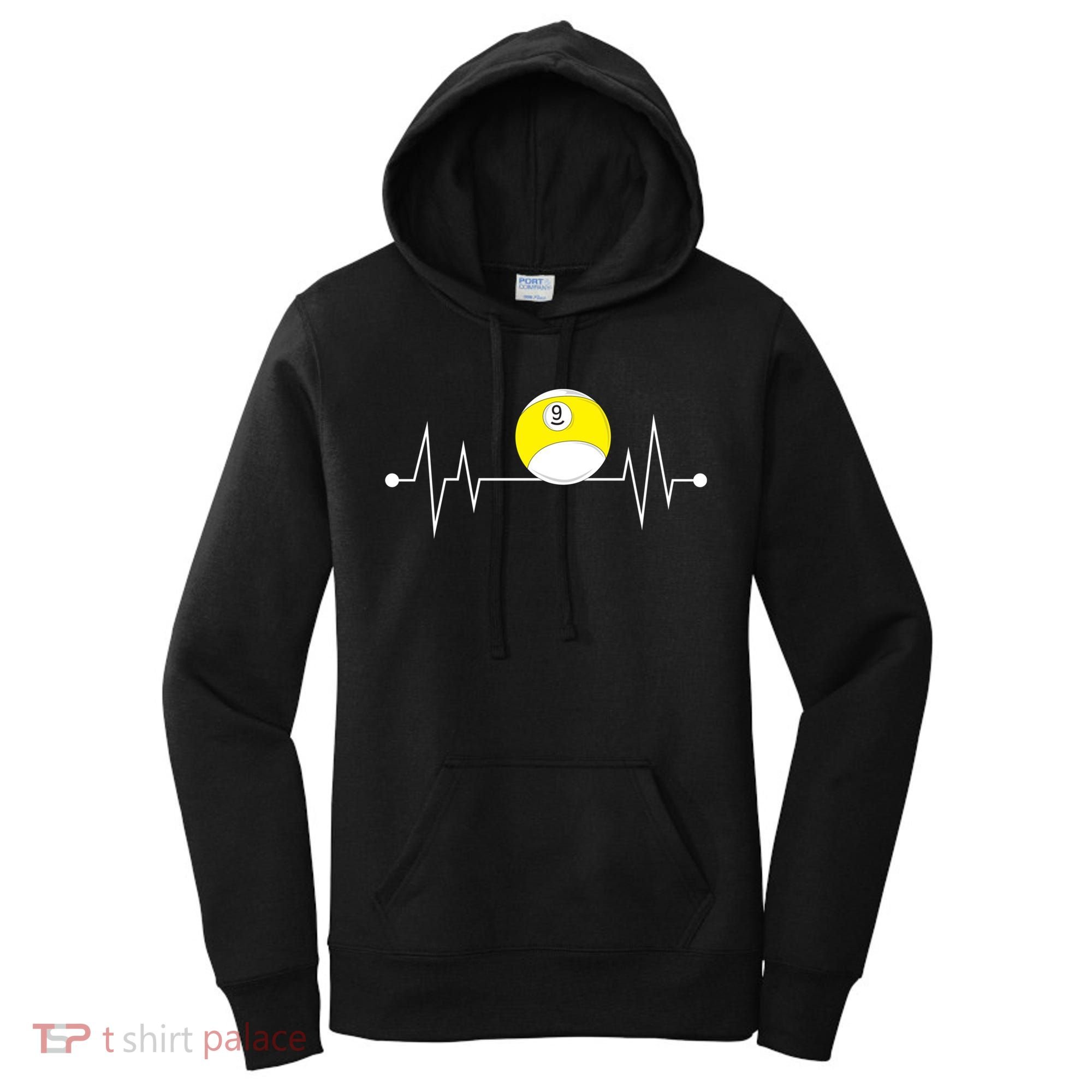Funny Nine 9 Ball Pool Player Billiards Lover Heartbeat Gift Women's Hoodie
