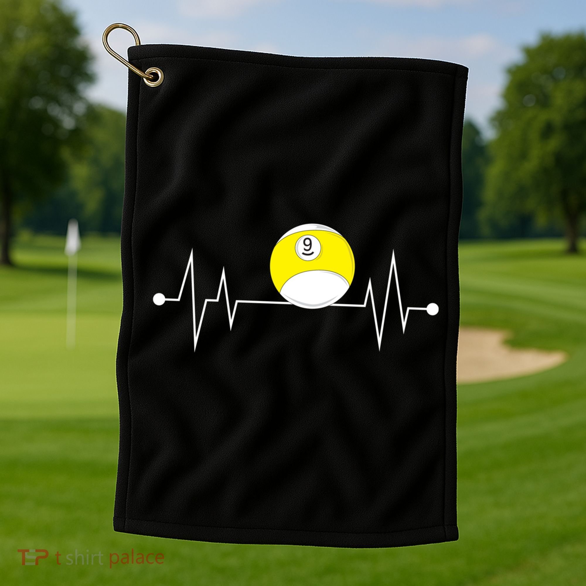 Funny Nine 9 Ball Pool Player Billiards Lover Heartbeat Gift Golf Towel