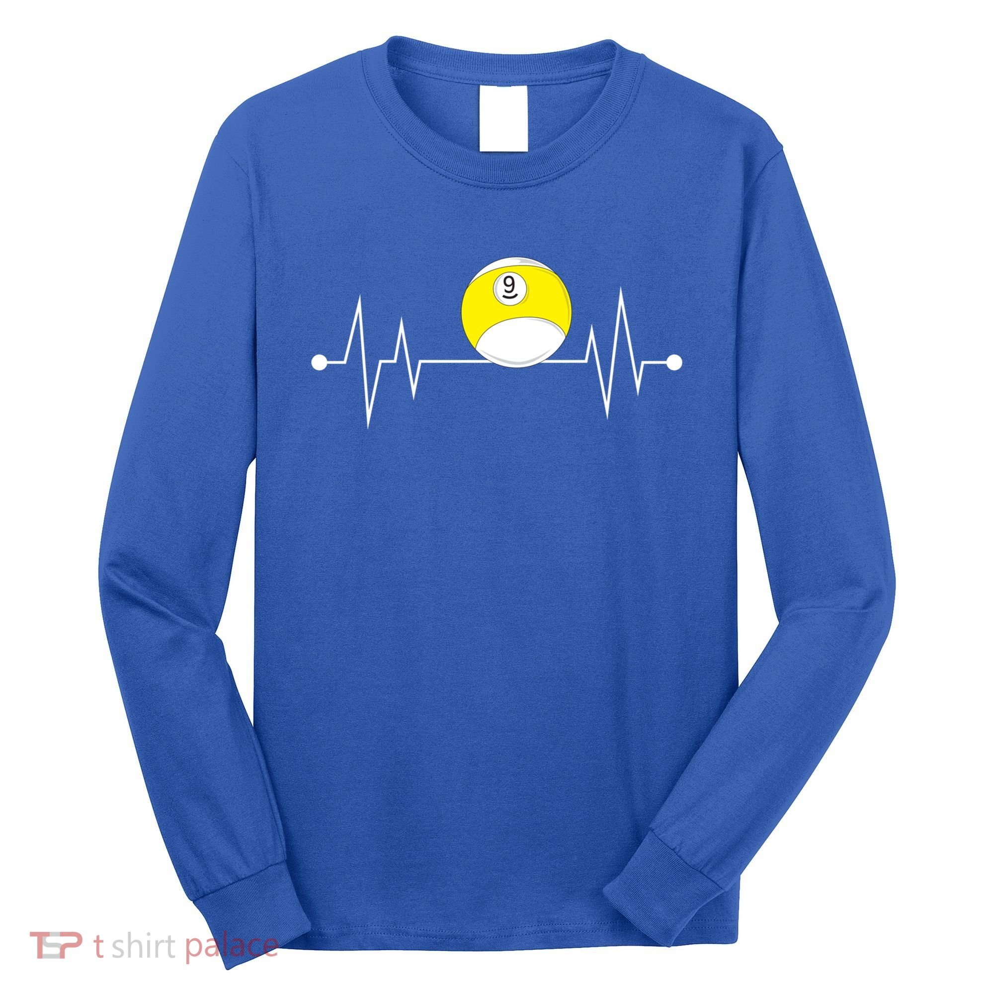 Funny Nine 9 Ball Pool Player Billiards Lover Heartbeat Gift Long Sleeve Shirt