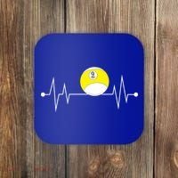 Funny Nine 9 Ball Pool Player Billiards Lover Heartbeat Gift Coaster thumb 0