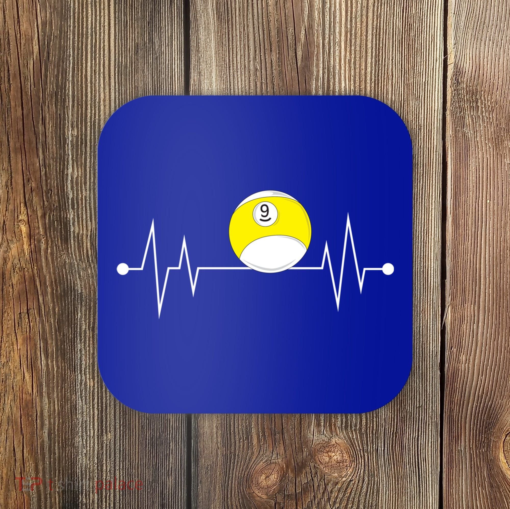 Funny Nine 9 Ball Pool Player Billiards Lover Heartbeat Gift Coaster