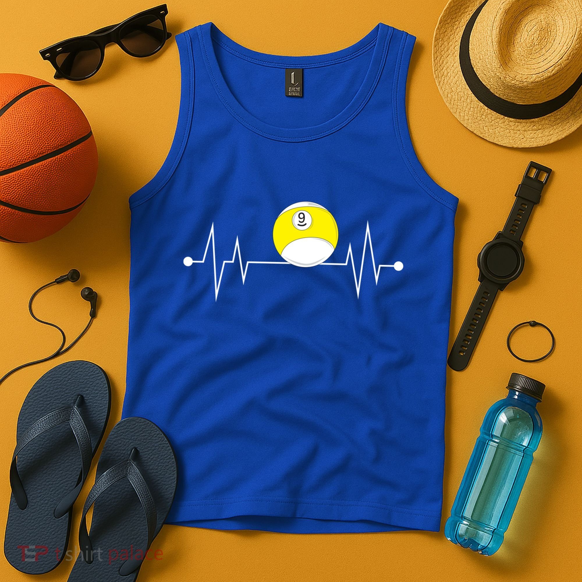 Funny Nine 9 Ball Pool Player Billiards Lover Heartbeat Gift Tank Top