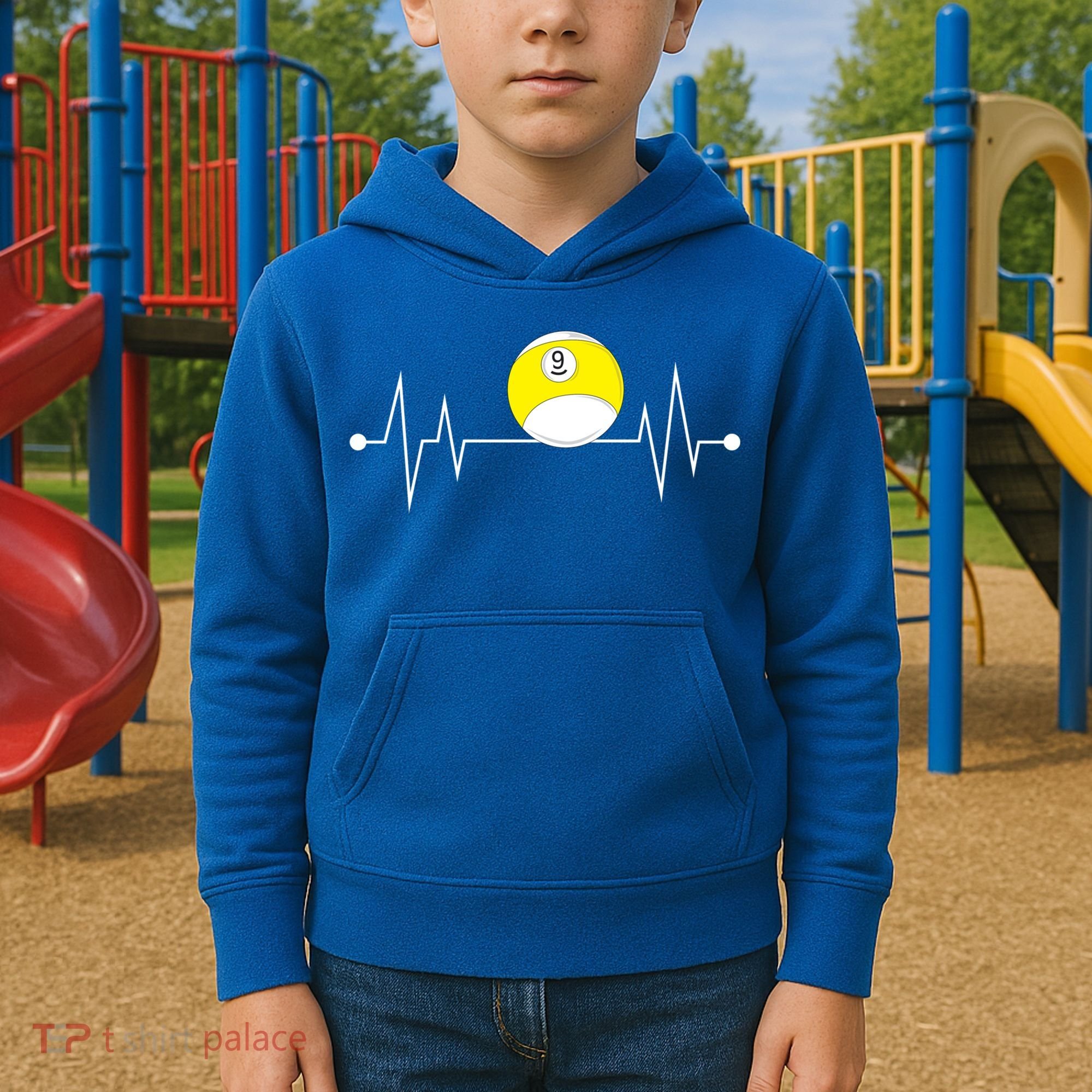 Funny Nine 9 Ball Pool Player Billiards Lover Heartbeat Gift Kids Hoodie