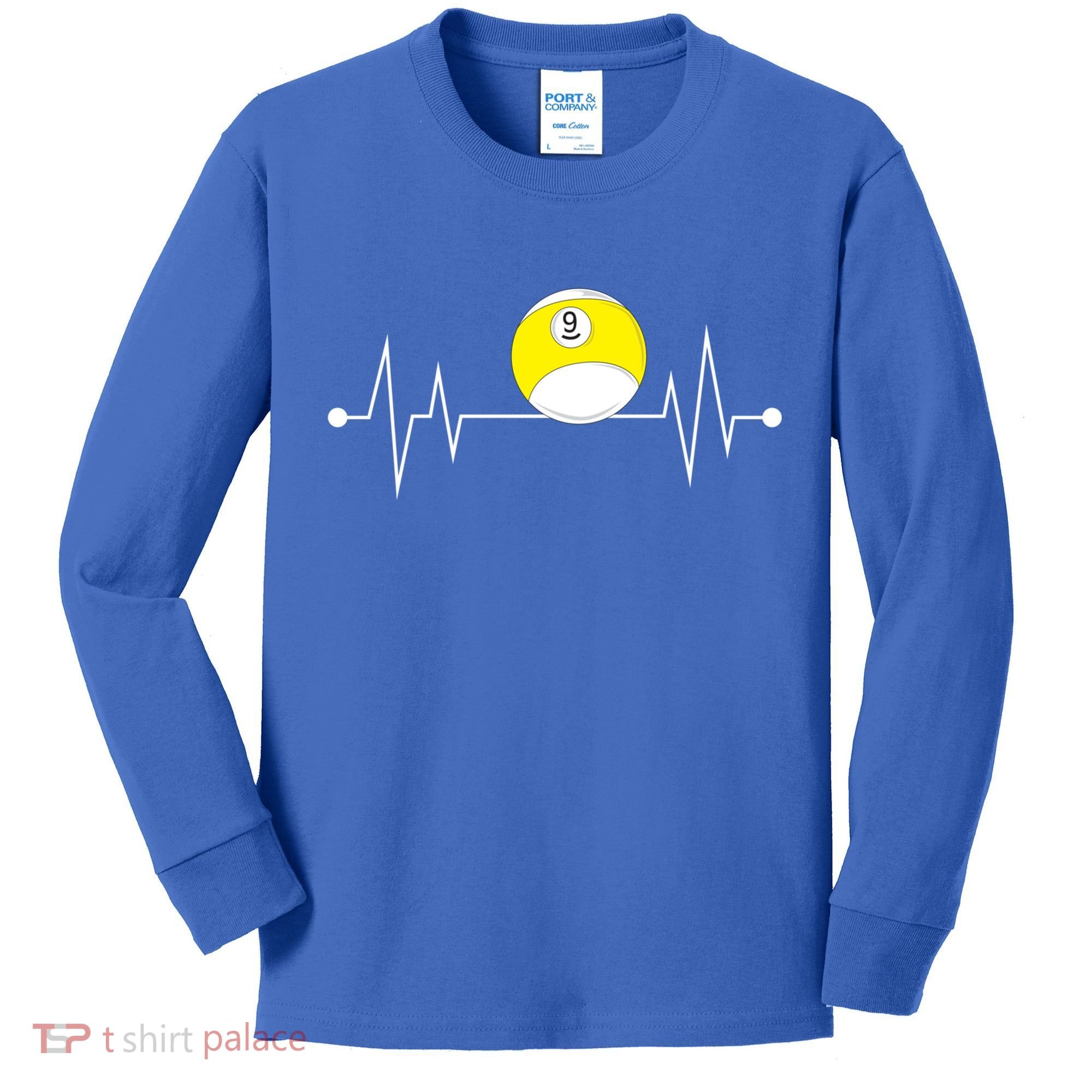 Funny Nine 9 Ball Pool Player Billiards Lover Heartbeat Gift Kids Long Sleeve Shirt