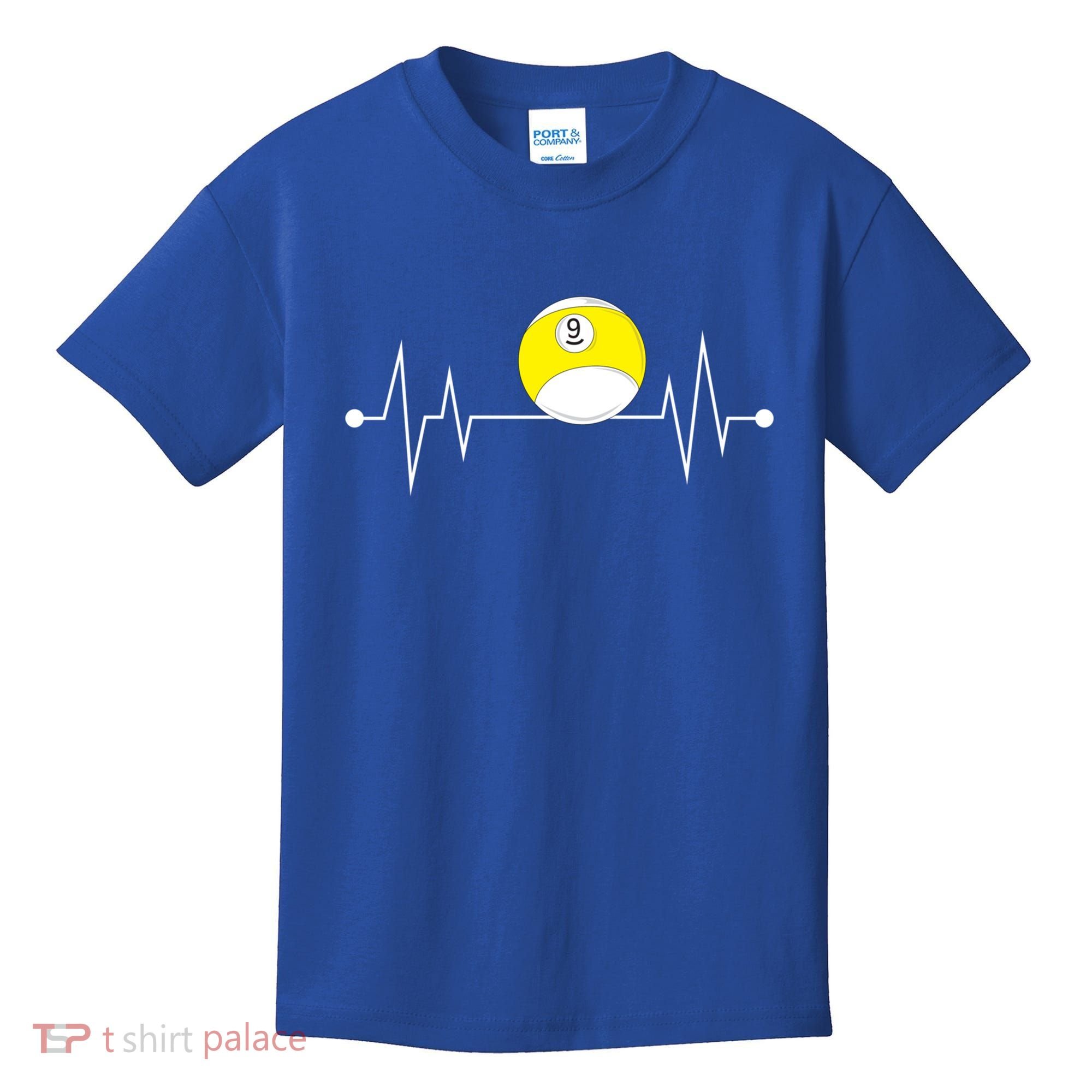 Funny Nine 9 Ball Pool Player Billiards Lover Heartbeat Gift Kids T-Shirt