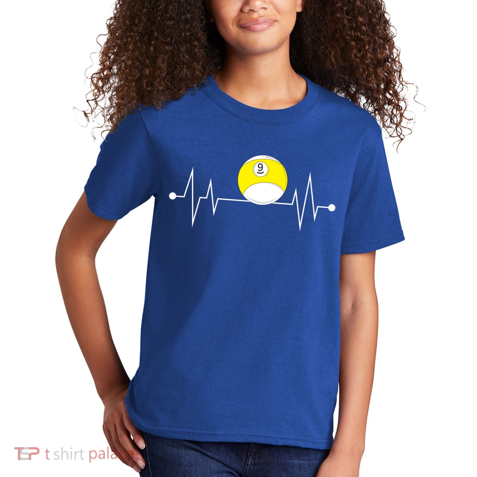 Funny Nine 9 Ball Pool Player Billiards Lover Heartbeat Gift Kids T-Shirt