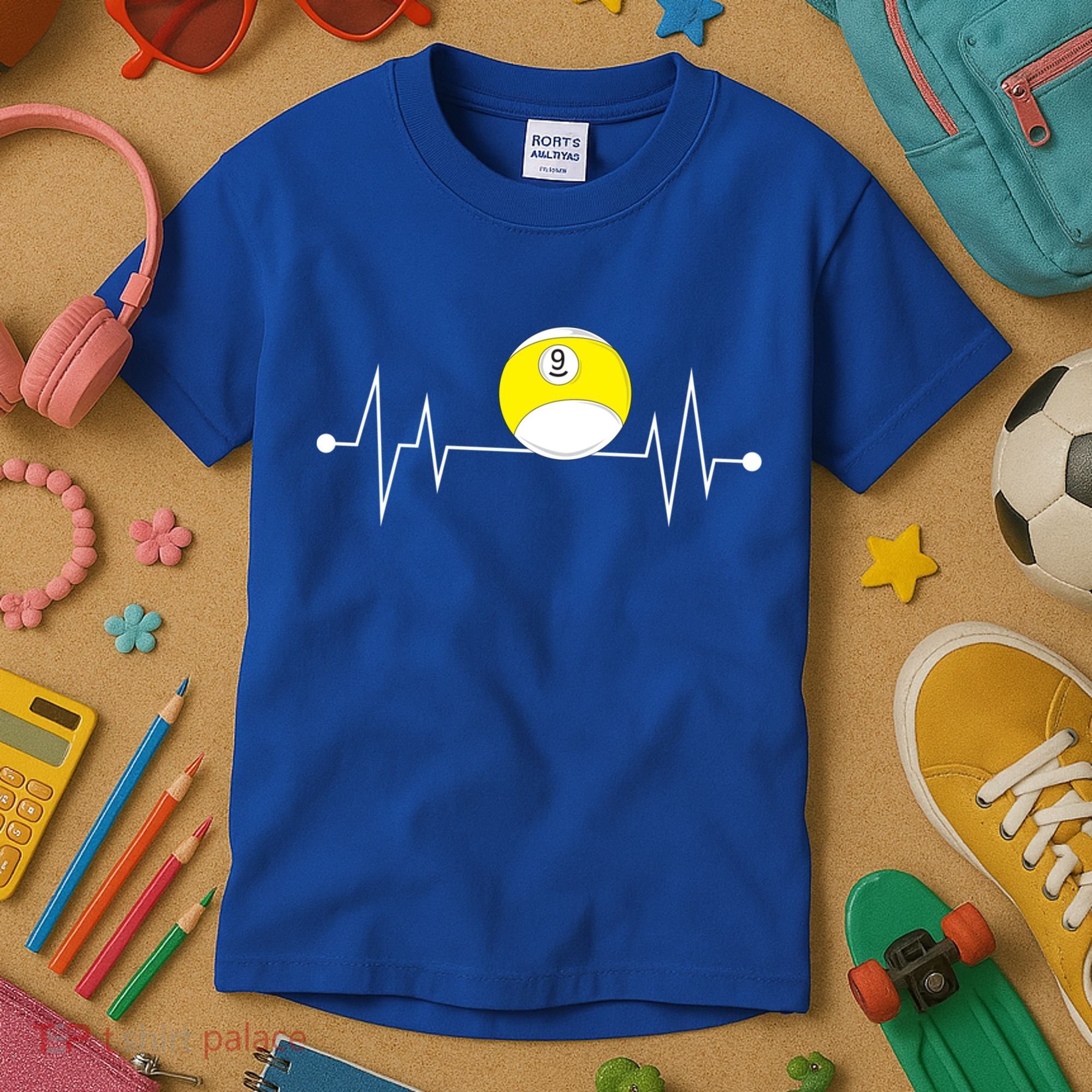 Funny Nine 9 Ball Pool Player Billiards Lover Heartbeat Gift Kids T-Shirt