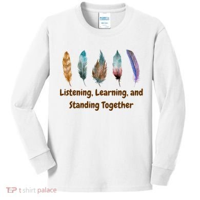 Feathers Native American Unity Day Orange Indigenous Kids Long Sleeve Shirt