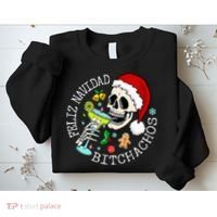 Feliz Navidad Bitchachos Funny Skull Spanish Sweatshirt thumb 2