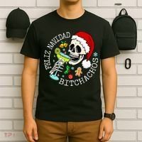 Feliz Navidad Bitchachos Funny Skull Spanish T-Shirt thumb 6