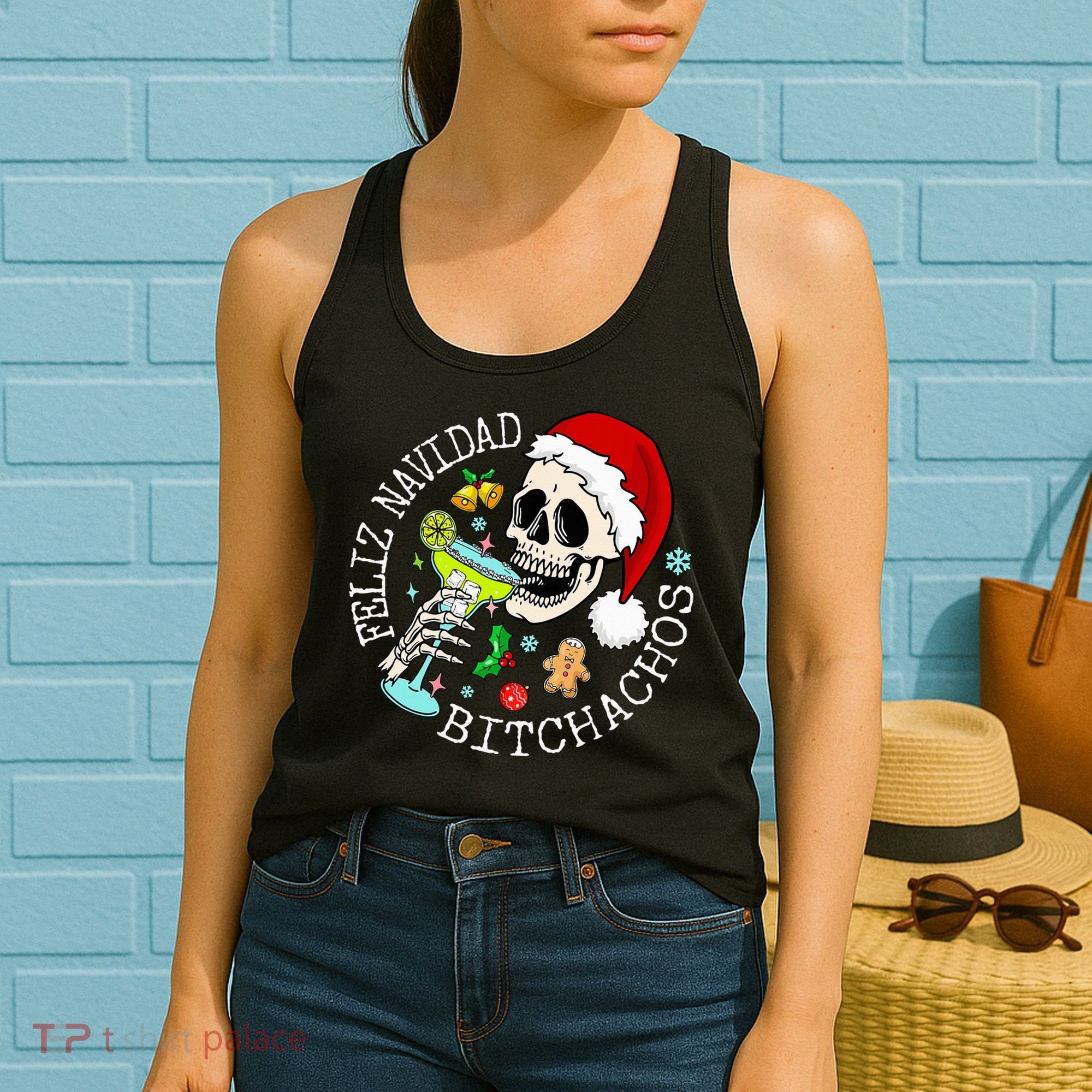 Feliz Navidad Bitchachos Funny Skull Spanish Women's Tank Top
