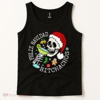 Feliz Navidad Bitchachos Funny Skull Spanish Tank Top thumb 2