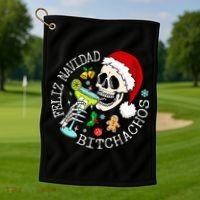 Feliz Navidad Bitchachos Funny Skull Spanish Golf Towel thumb 1