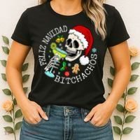 Feliz Navidad Bitchachos Funny Skull Spanish Women's T-Shirt thumb 2