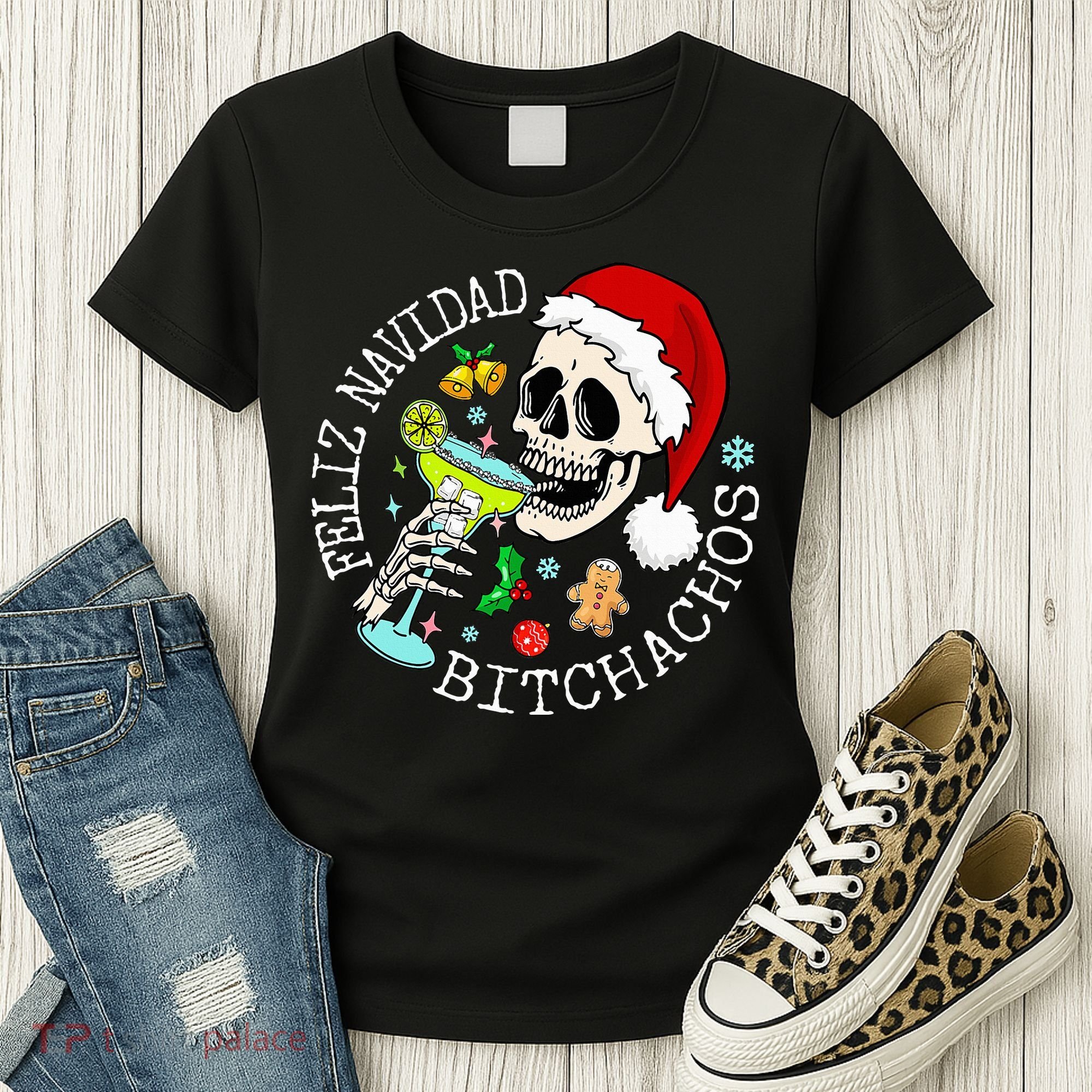 Feliz Navidad Bitchachos Funny Skull Spanish Women's T-Shirt
