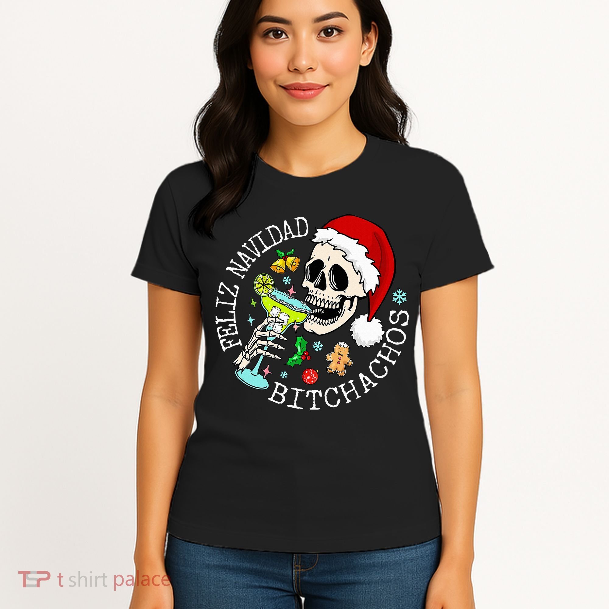 Feliz Navidad Bitchachos Funny Skull Spanish Women's T-Shirt