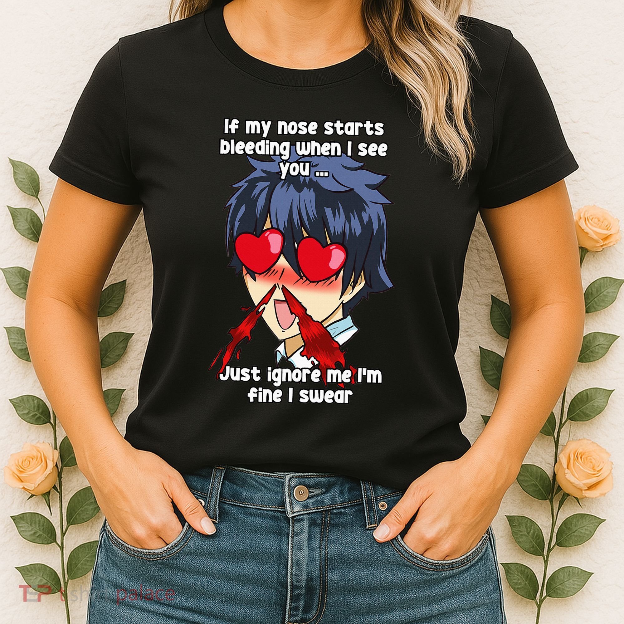 Funny Nose Bleed Anime Perv Simp Otaku Manga Anime Humor Women's T-Shirt