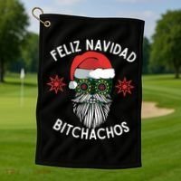 Feliz Navidad Bitchachos Funny Spanish Merry Christmas Skull TShirt Golf Towel thumb 1