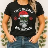 Feliz Navidad Bitchachos Funny Spanish Merry Christmas Skull TShirt Women's T-Shirt thumb 2