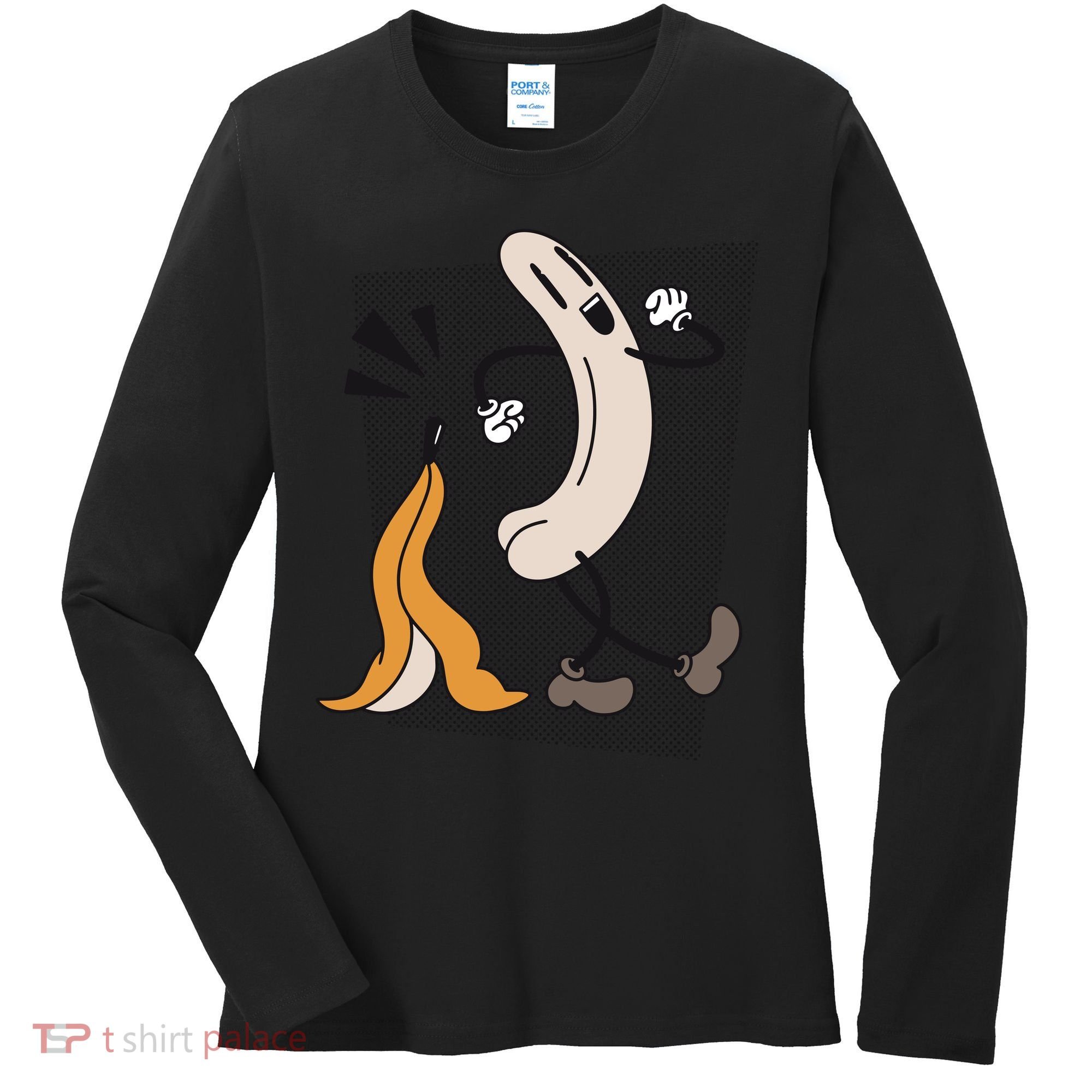 Funny Naked Banana Retro Cartoon 1 Women's Long Sleeve Shirt