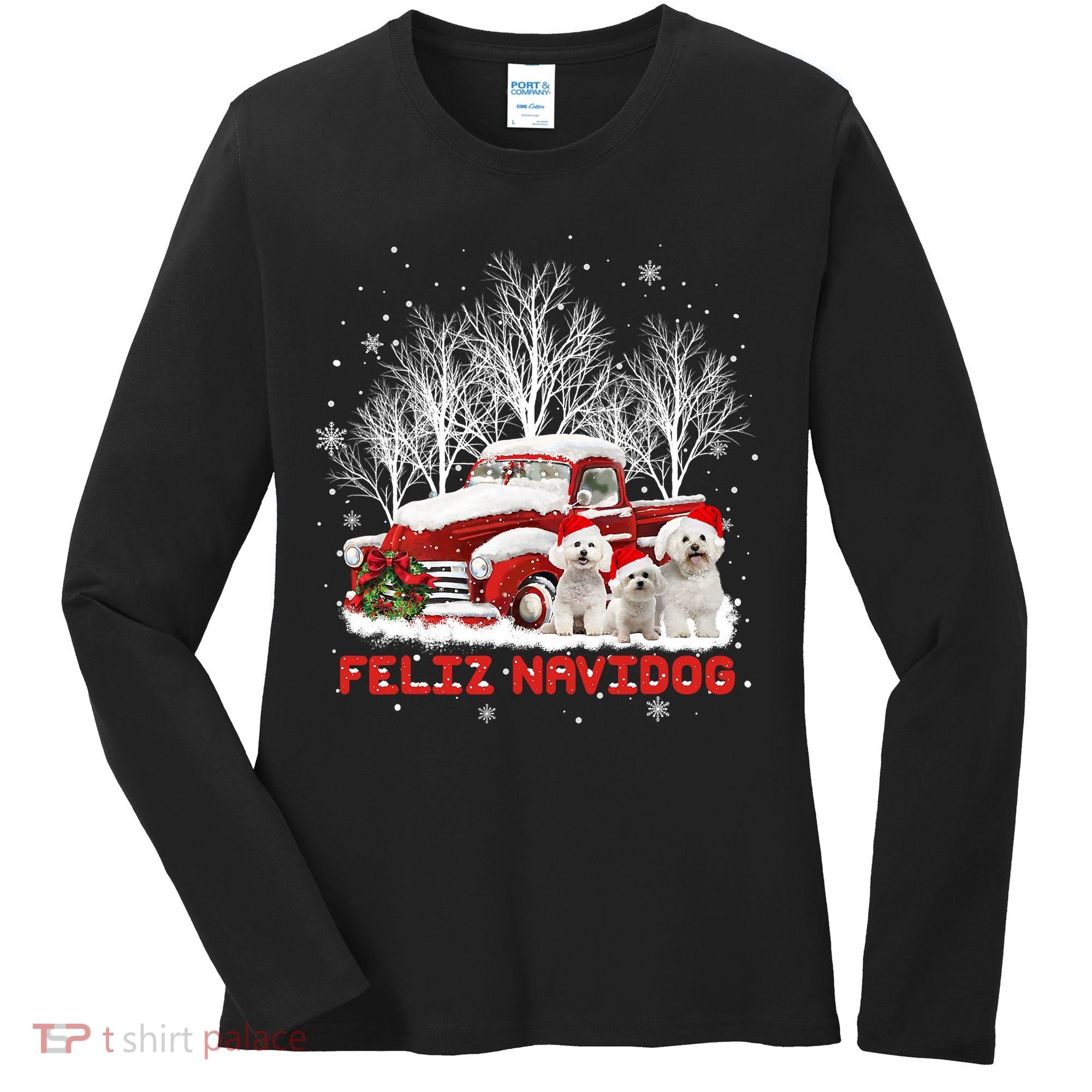 Feliz Navidog Bichon Frise Christmas Dog Lovers Feliz Navidad Women's Long Sleeve Shirt