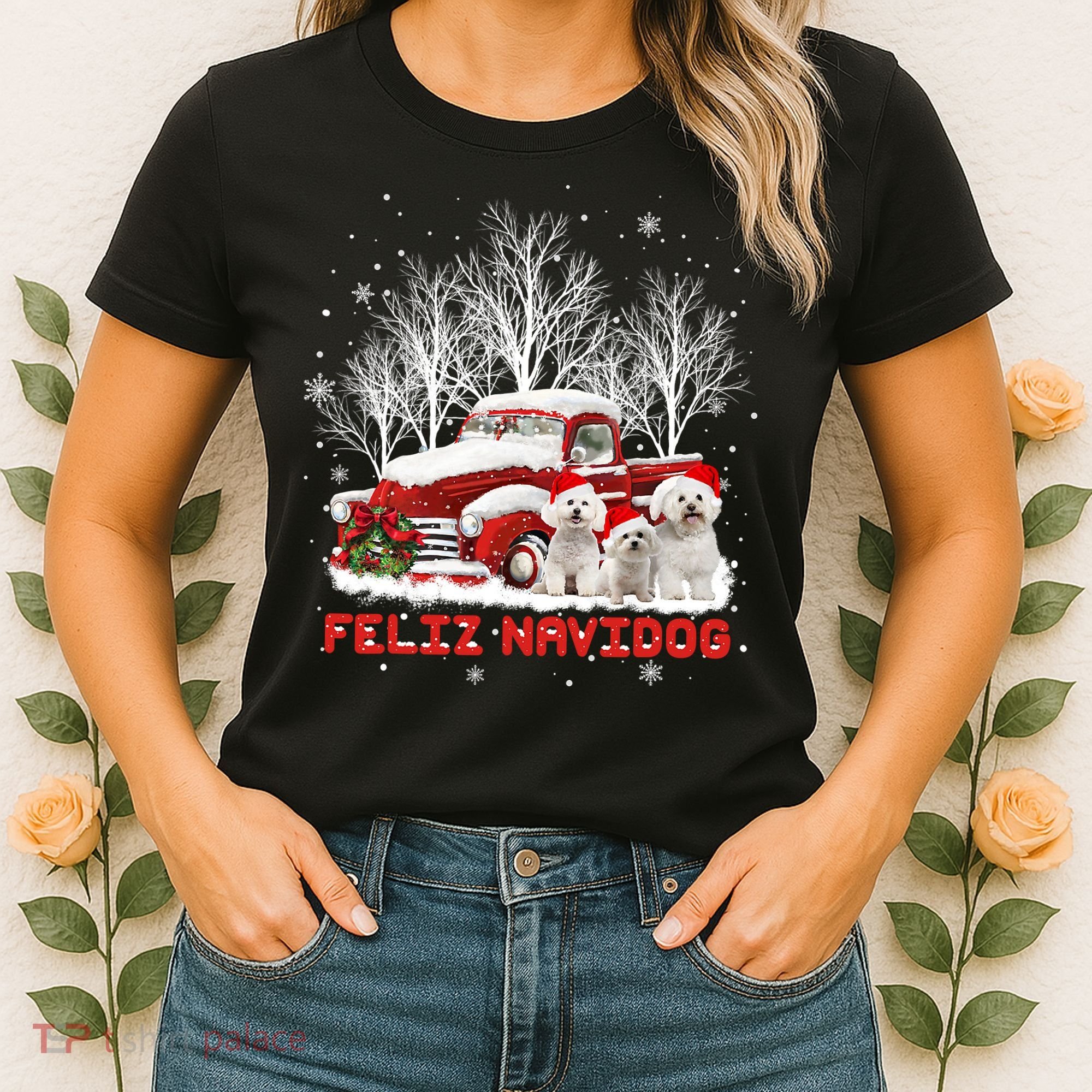 Feliz Navidog Bichon Frise Christmas Dog Lovers Feliz Navidad Women's T-Shirt