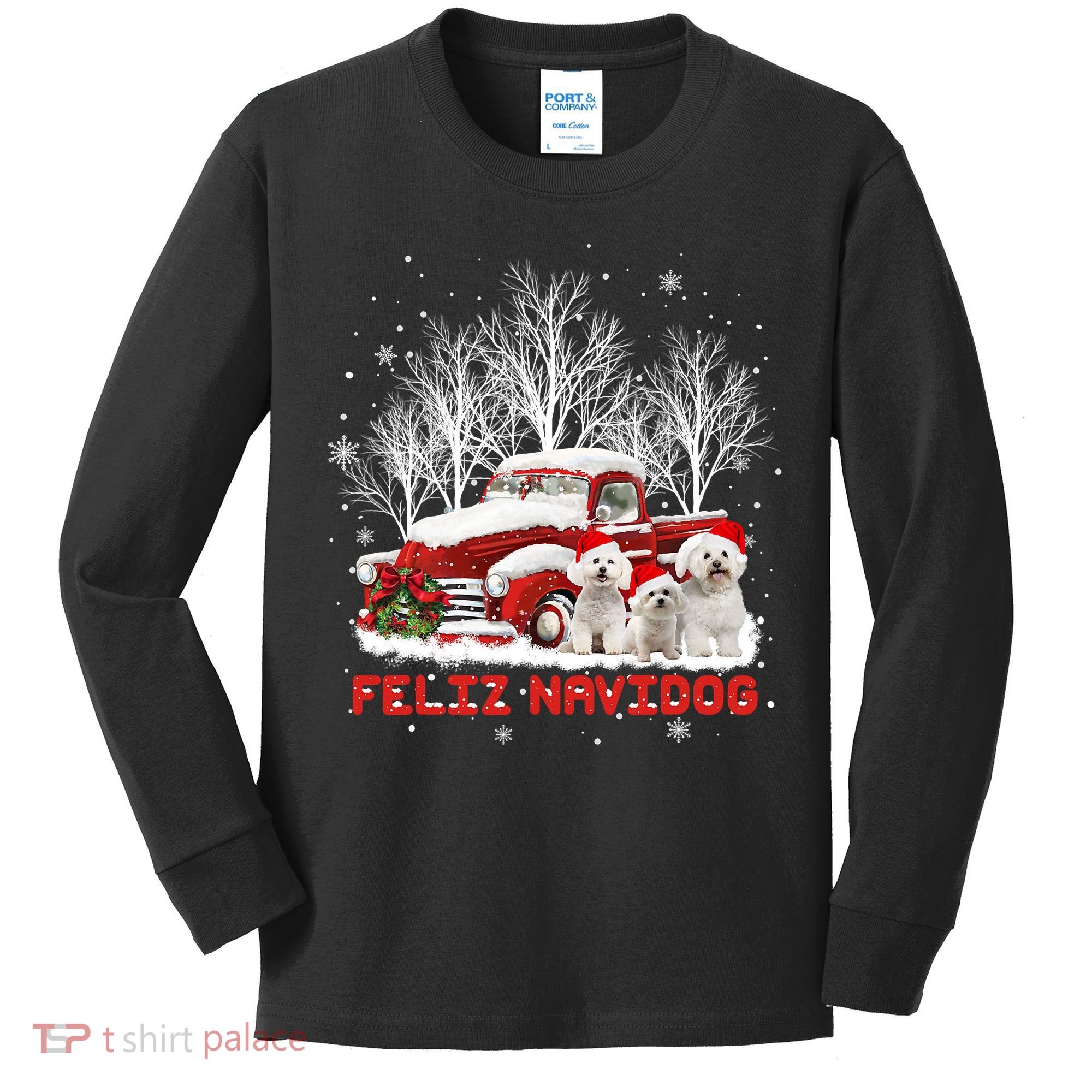 Feliz Navidog Bichon Frise Christmas Dog Lovers Feliz Navidad Kids Long Sleeve Shirt