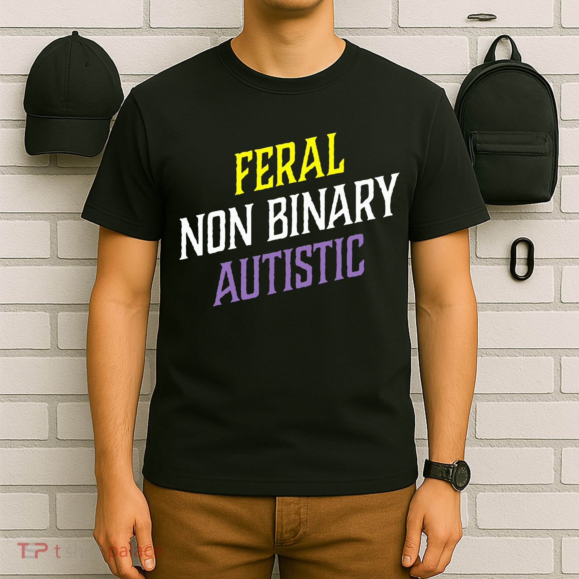 Feral Non Binary Autistic Meme Enby Pride T-Shirt