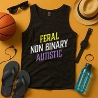 Feral Non Binary Autistic Meme Enby Pride Tank Top thumb 4