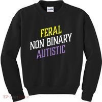 Feral Non Binary Autistic Meme Enby Pride Kids Sweatshirt thumb 0