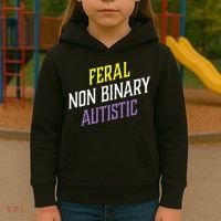 Feral Non Binary Autistic Meme Enby Pride Kids Hoodie thumb 3