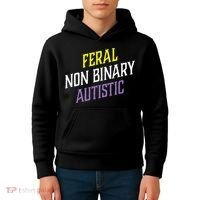 Feral Non Binary Autistic Meme Enby Pride Kids Hoodie thumb 4