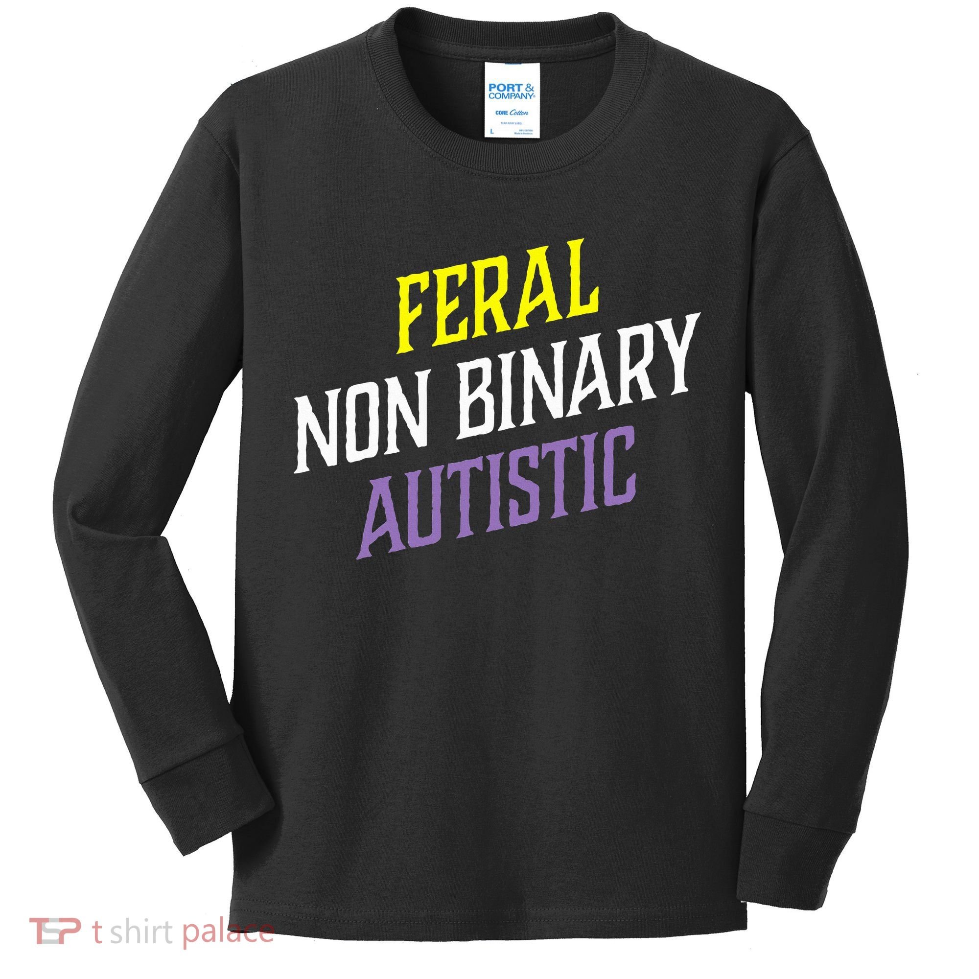 Feral Non Binary Autistic Meme Enby Pride Kids Long Sleeve Shirt