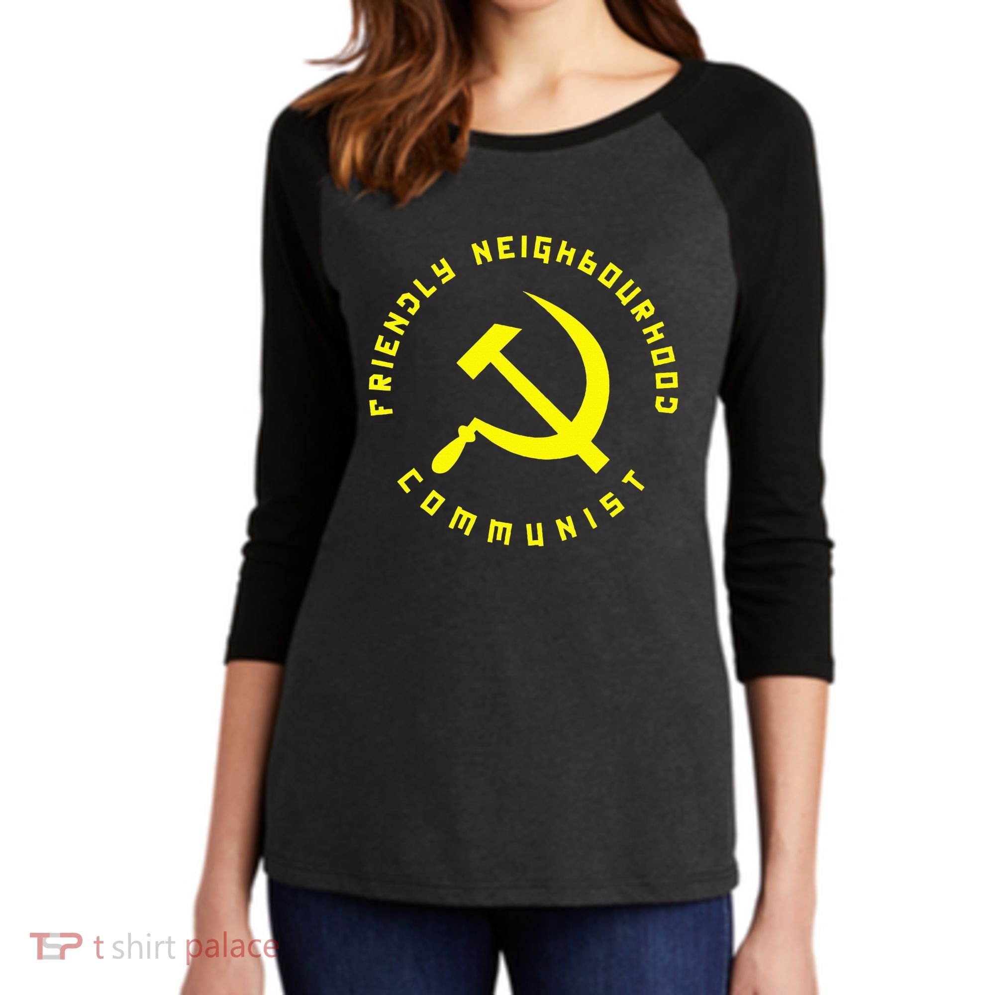 Friendly Neighbourhood Communist Funny Communism Women's Tri-Blend 3/4-Sleeve Raglan Shirt