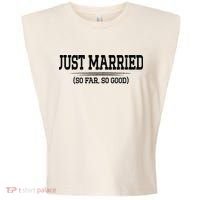 Funny Newlywed Couple Just Married So Far So Good Husband Garment-Dyed Women's Muscle Tee thumb 0