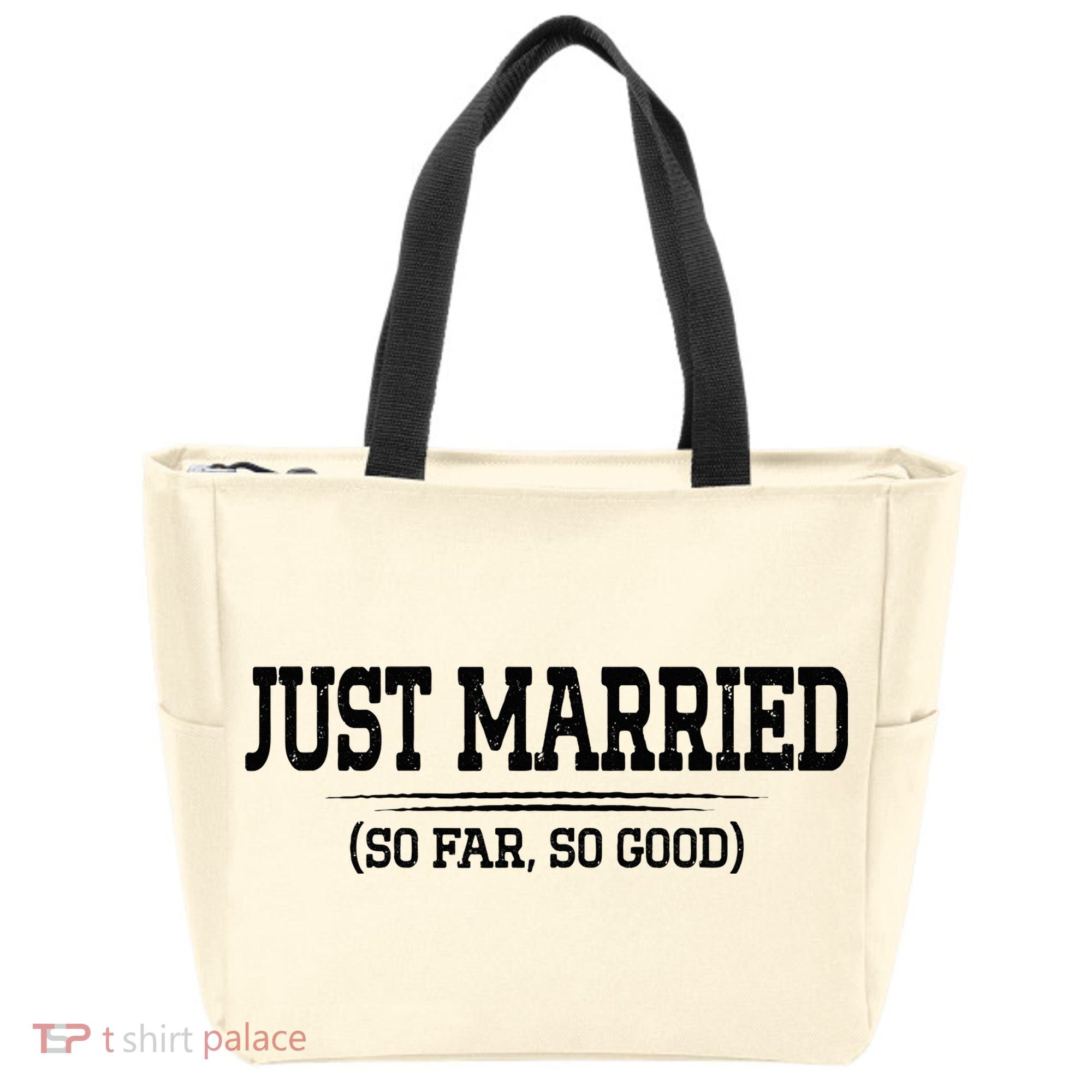 Funny Newlywed Couple Just Married So Far So Good Husband Tote Bag